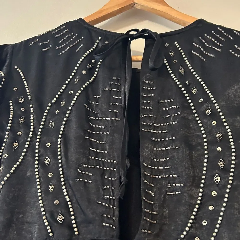 Free People Shine Like The Stars Black Beaded Mini Dress XS